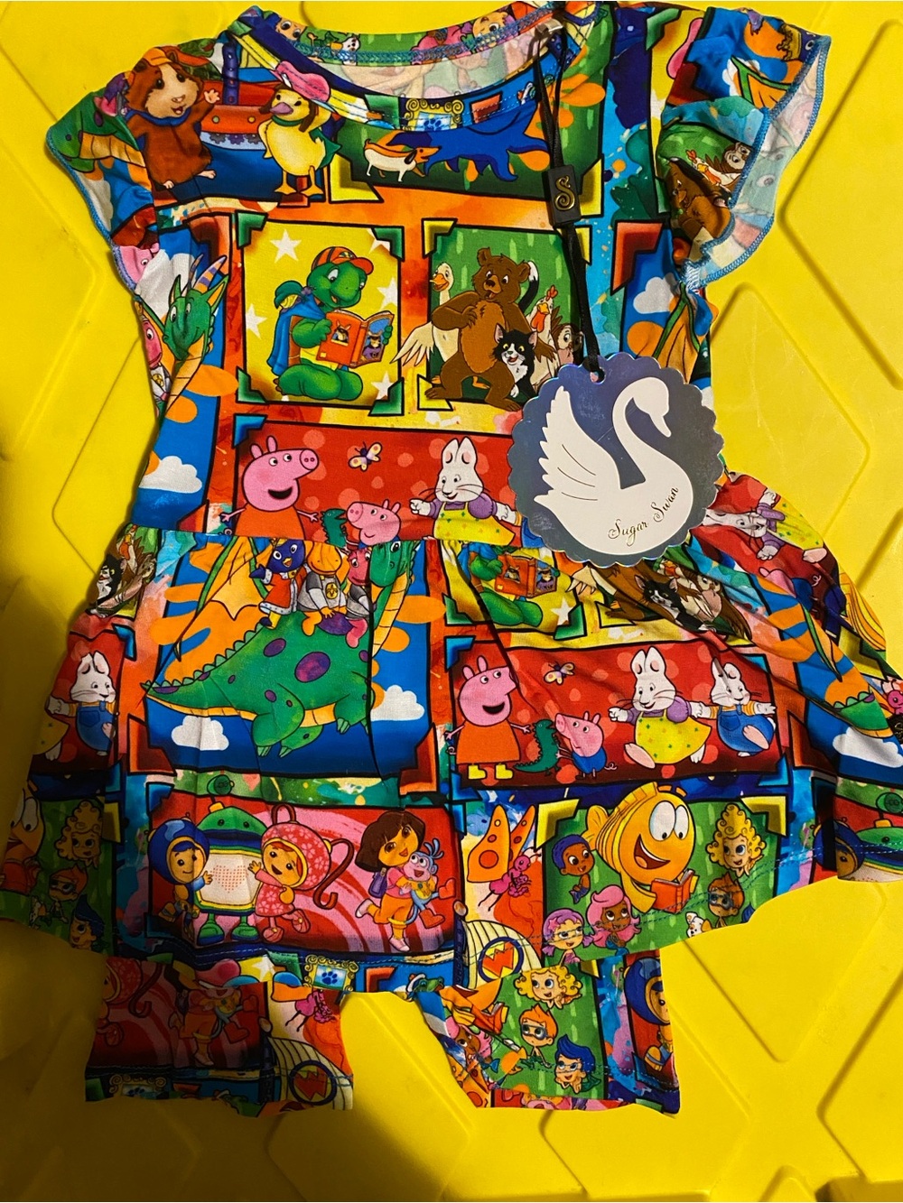 Sugar Swan 12/18 months bamboo twirl with onsie and shorts NWT (PBS show print)